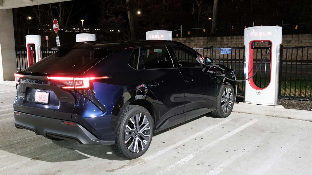 Subaru Solterra On A Tesla Charger