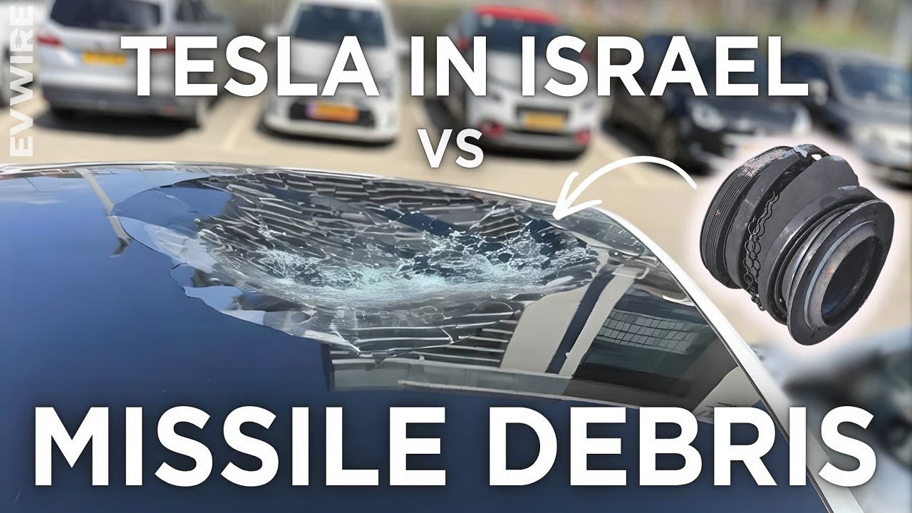 A Tesla is Hit By Iranian Missile Debris in Israel and Survives