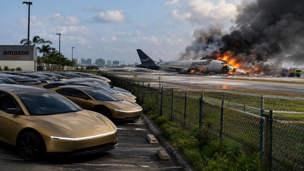 Tesla Cybercabs Narrowly Miss Deadly Amazon Plane Crash
