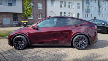 Check Out Midnight Cherry Red Tesla Model Y In Europe