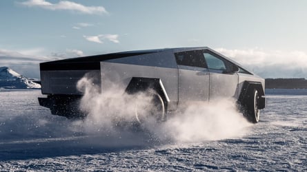 Tesla Cybertruck Plays In The Snow During Winter Testing