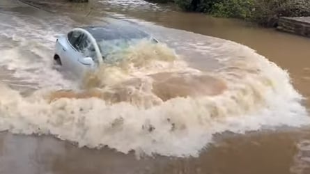 Watch Every Tesla Model Cross a Deep River In England