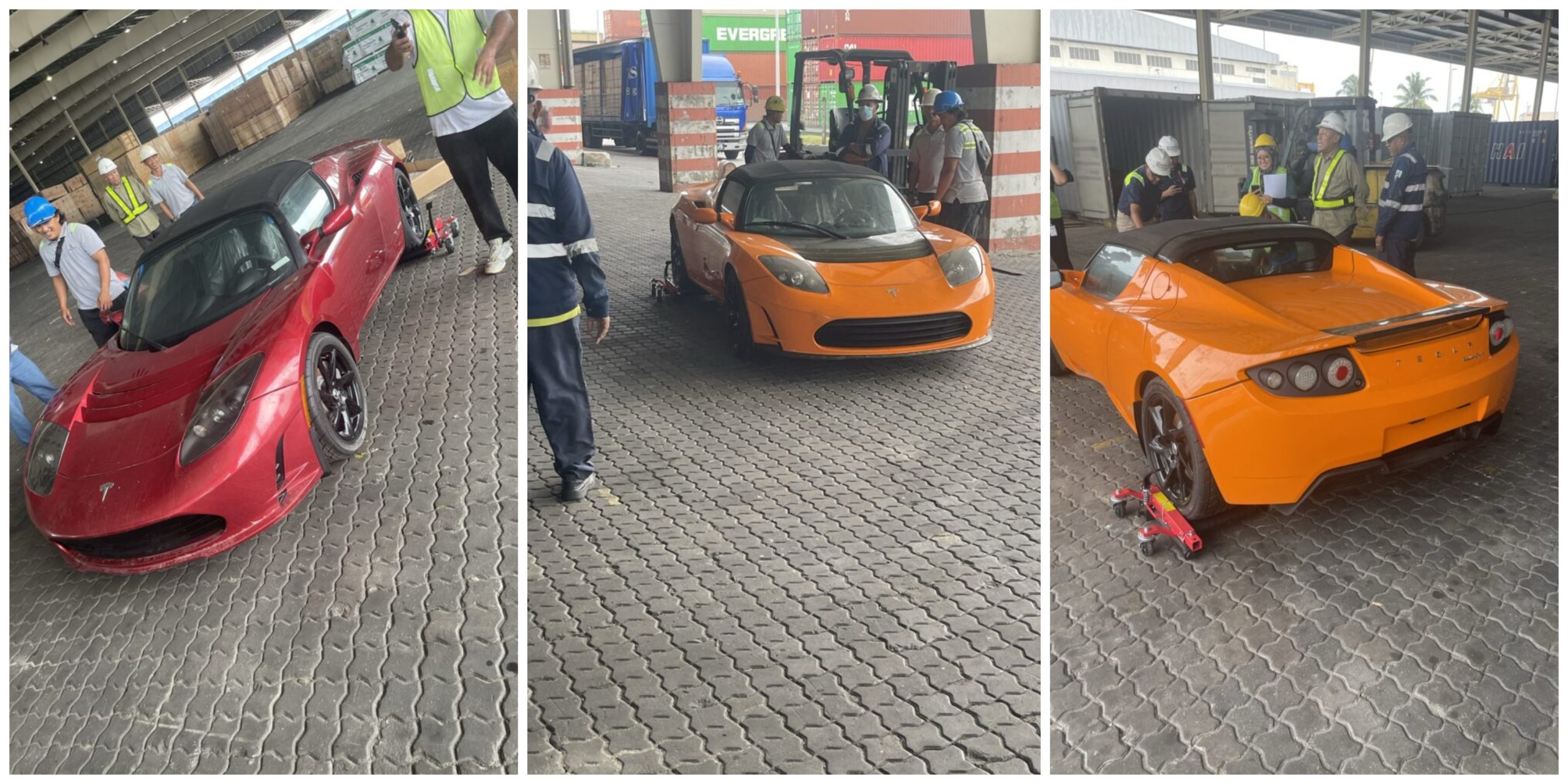 Abandoned Tesla Roadsters removed from crates and headed to U.S.