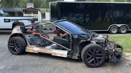 Wrecked Tesla Model S Plaid Gutted In The Name Of Weight Saving