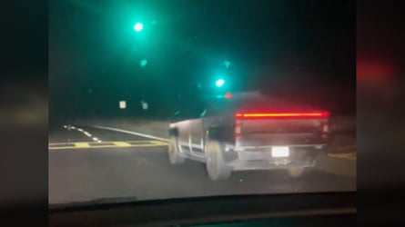 See The Tesla Cybertruck’s Full-Width Rear Light Bar In Action At Night