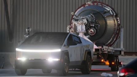 Tesla Cybertruck Spotted Towing SpaceX Rocket Engine In New Video