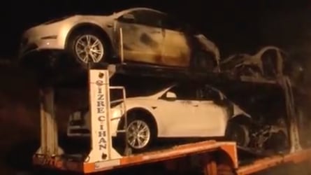 Six Tesla Model Ys Engulf In Flames On A Trailer In Turkey