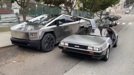 Tesla Cybertruck Meets DeLorean In Impromptu Photo Session