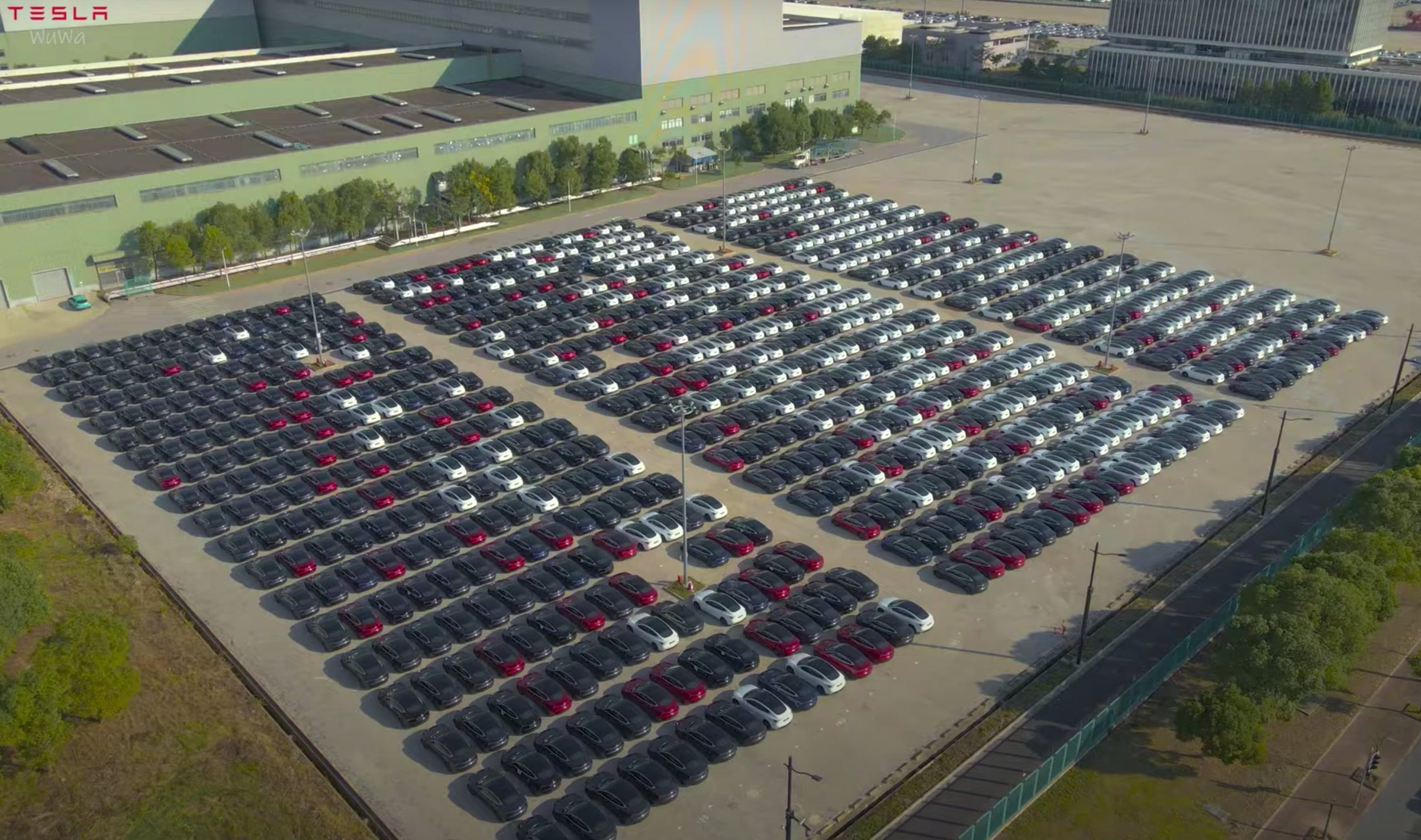 New Tesla Model 3 Highland fleet gathers for export in China