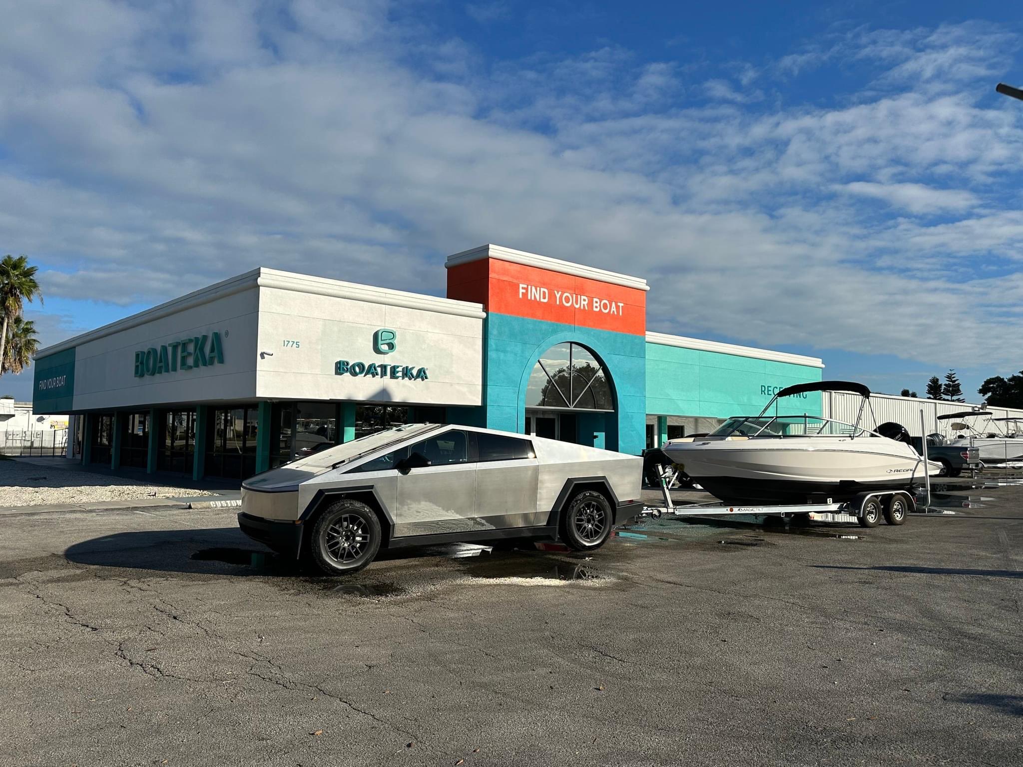 Tesla Cybertruck Spotted Pulling Boat Taking on Off Road Stairs