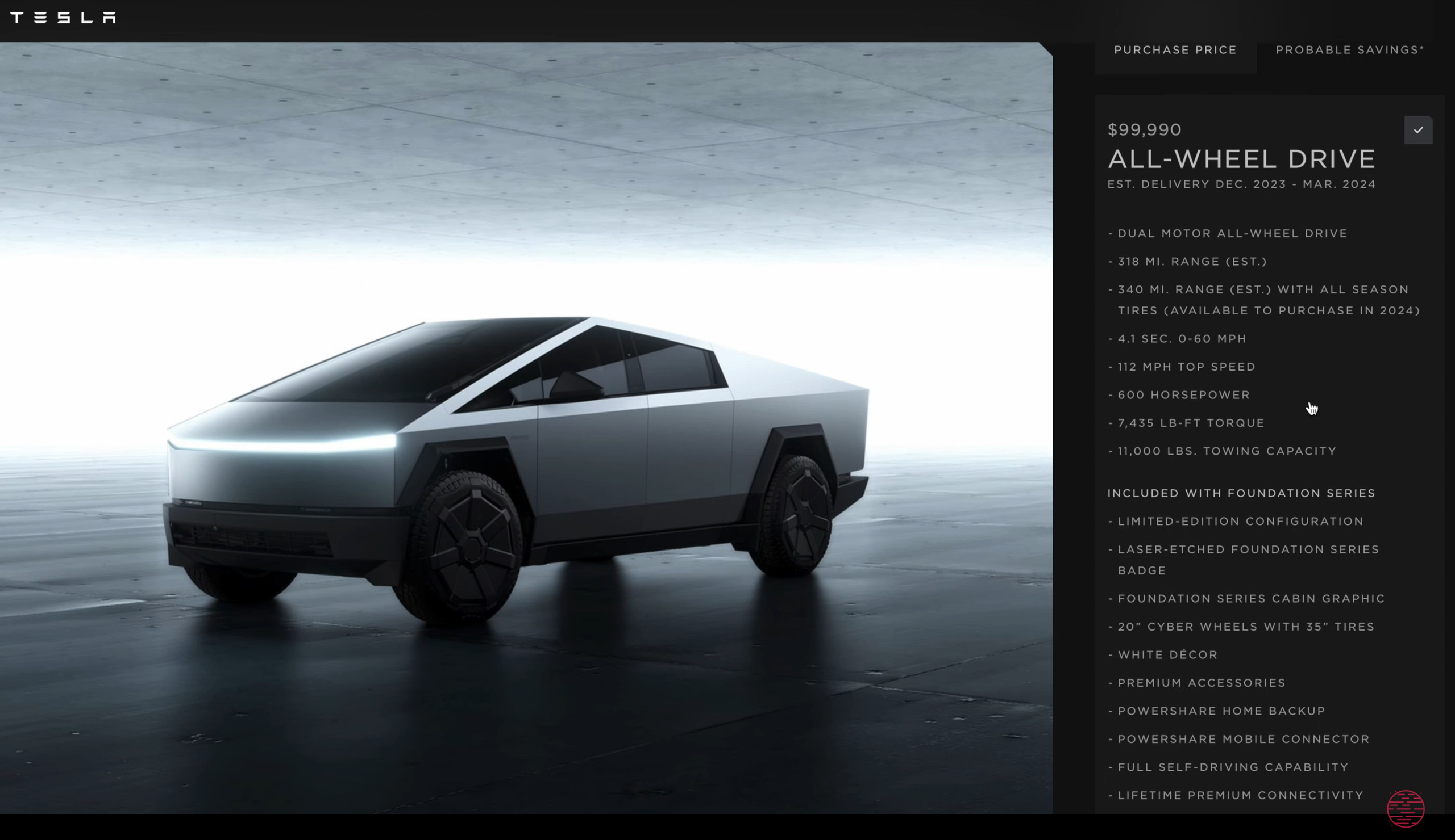 Tesla Order Configurator Revealed for Foundation Series Cybertruck