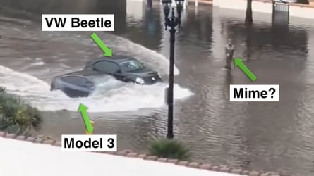 Watch a Tesla Model 3 Casually Blast Through Flooded Street