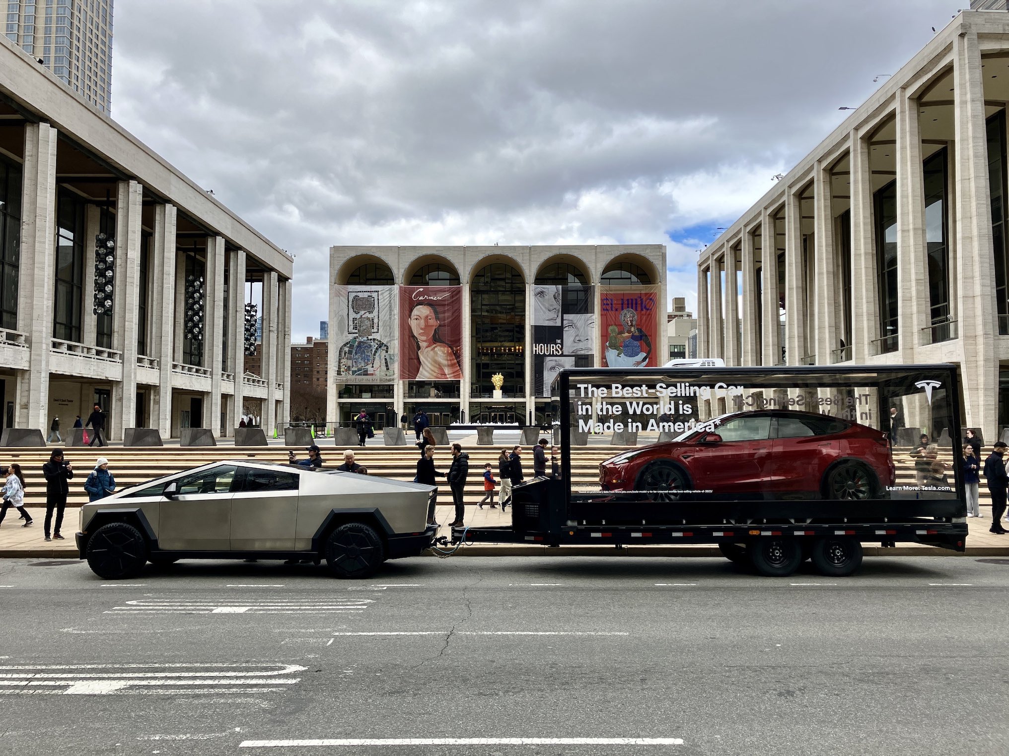 Tesla Continues its Cybertruck Towed Mobile Gallery in New York City