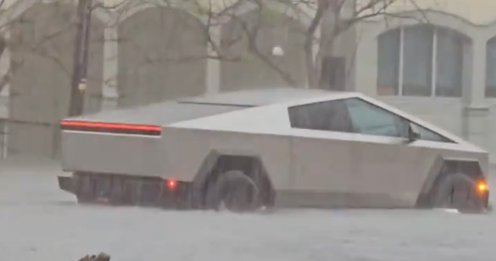 Tesla Cybertruck Braves Substantial Rainfall