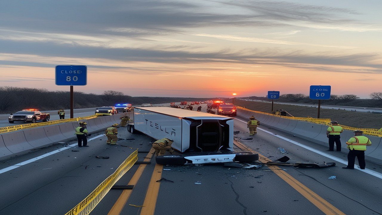 Tesla Semi Crash Prompts Hours Long Fire