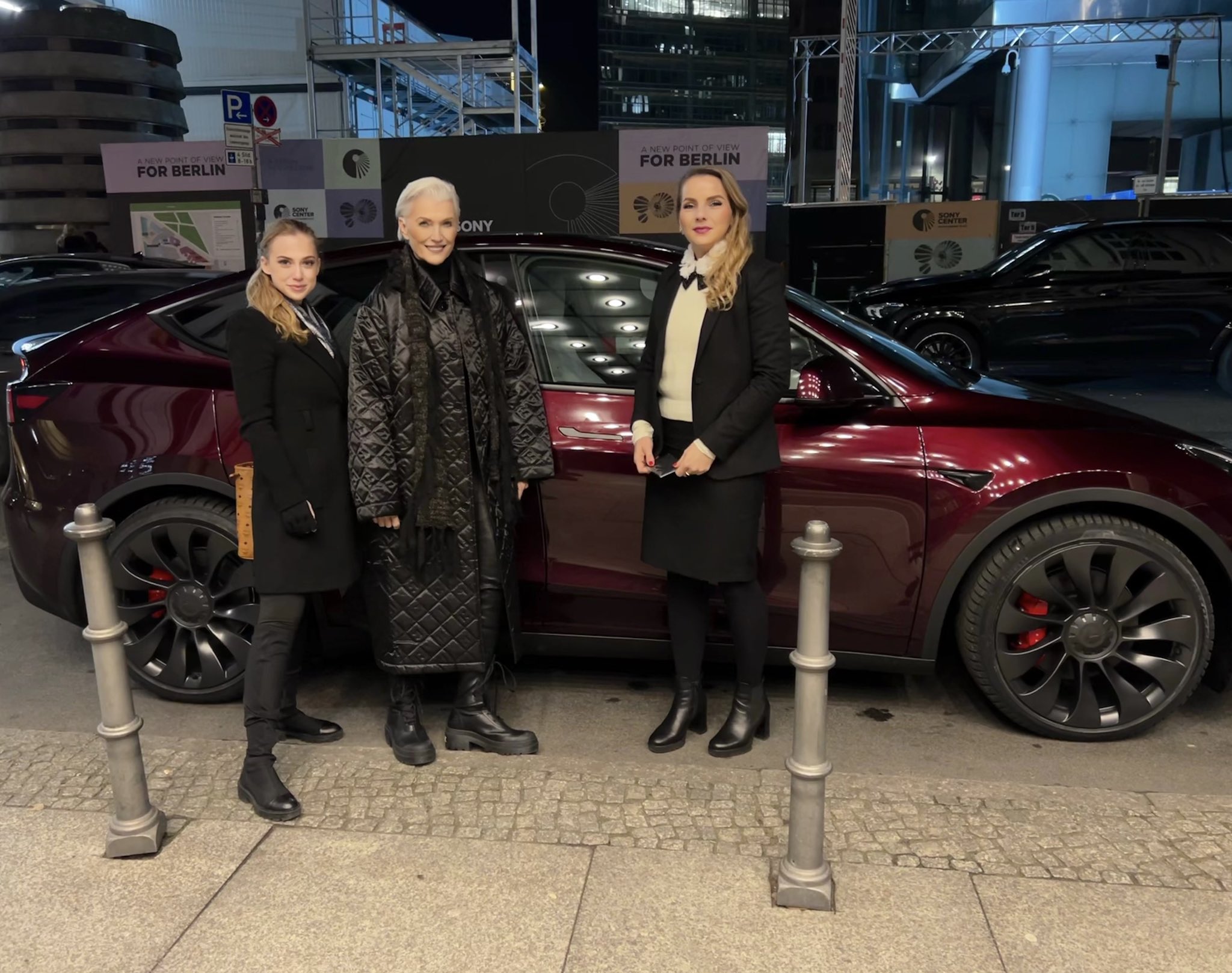 Maye Musk enjoys Berlin in Midnight Cherry Red Tesla Model Y