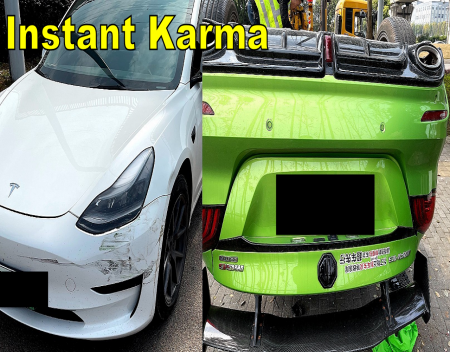 Tesla Model 3 Dishes Out Instant Karma