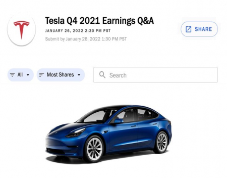 Tesla Shareholders Can Now Submit Questions for the Q4 2021 Earnings Call