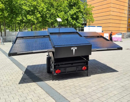Tesla shows off cool solar range extender trailer with Starlink dish
