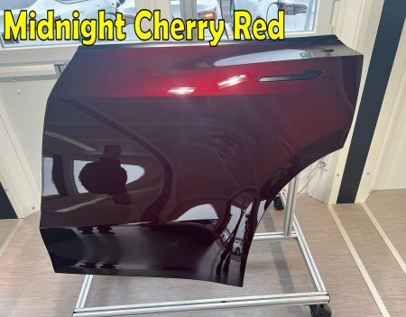 Teslas Midnight Cherry Red Paint Sampled in Giga Berlin