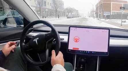 Watch Tesla FSD Beta Go Crazy On Snowy Roads