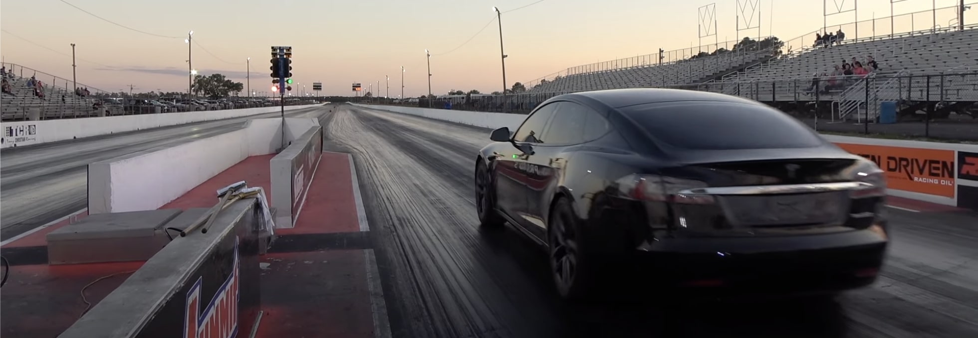 Wrecked Tesla Model S Plaid demolishes at the drag strip